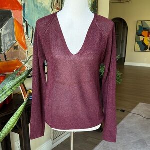 MNG  Burgundy V-Neck Sweater with Sparkle